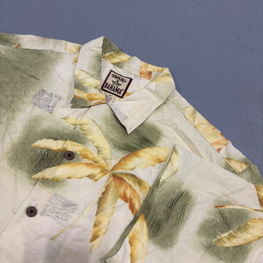 Tommy Bahama Mens Silk Palm Leaf Tropical Print Button Down Camp Shirt Green M